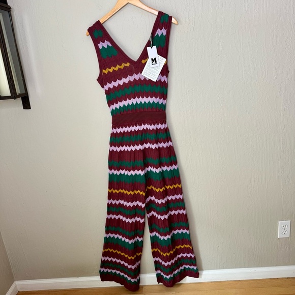 NWT M MISSONI Wide Leg Knit Jumpsuit Long Overalls Zig Zag Pattern V-Neck XS - Picture 8 of 16